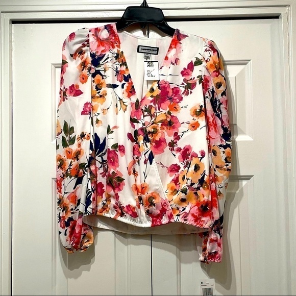 Sam & Jess V neck Shirt floral blouse Long Sleeves Loose Fit Office career PS - Picture 1 of 10